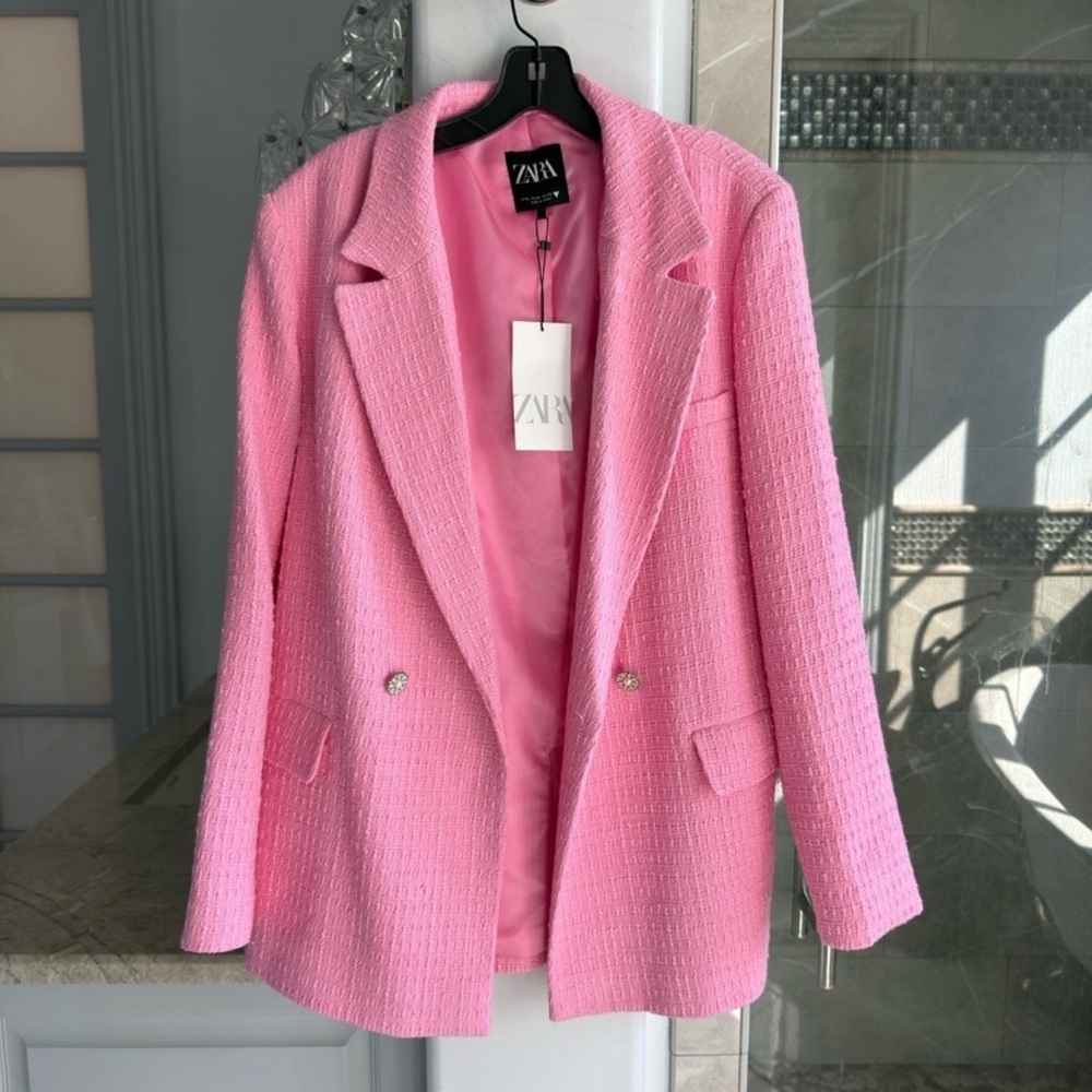 NEW without tags! Worn once. ZARA Textured Blazer Pink